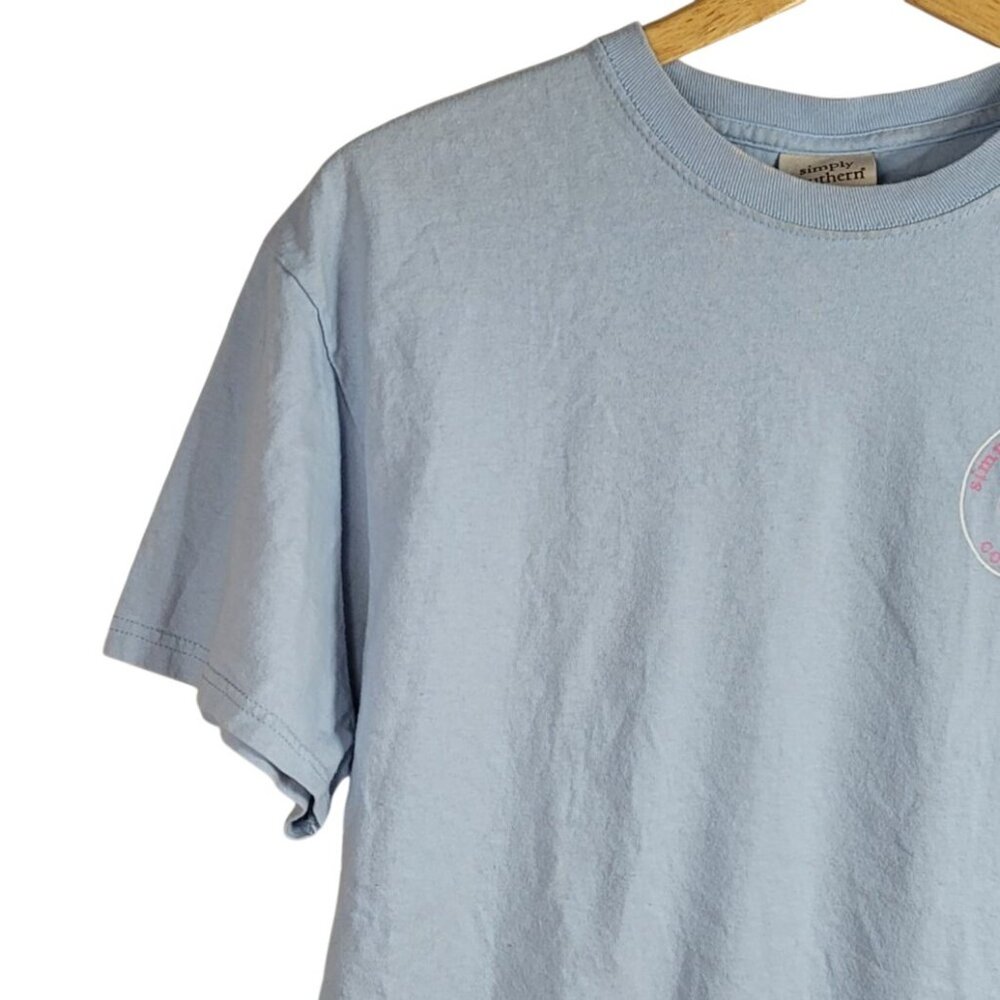 Simply Southern T Shirt Blue Large Short Sleeve Oopsy Daisy Highland Cow Flower - Picture 4 of 7